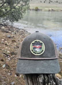 Olive Green Corduroy Hat with Unplugged Adventures Circle Logo