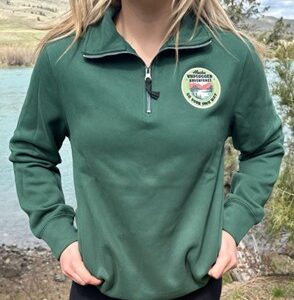 Women’s Dark Green Sleeve Quarter Zip with Unplugged Adventures Circle Logo
